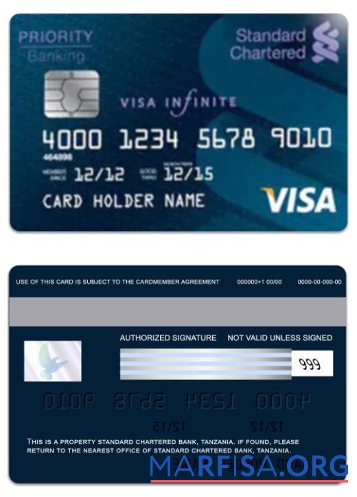 Downloadable Tanzania Standard Chartered Bank visa debit card real example